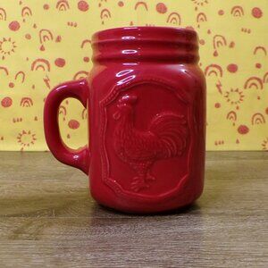 CRACKER BARREL Red Ceramic Mason Jar Mug Rooster 16 Oz Mug